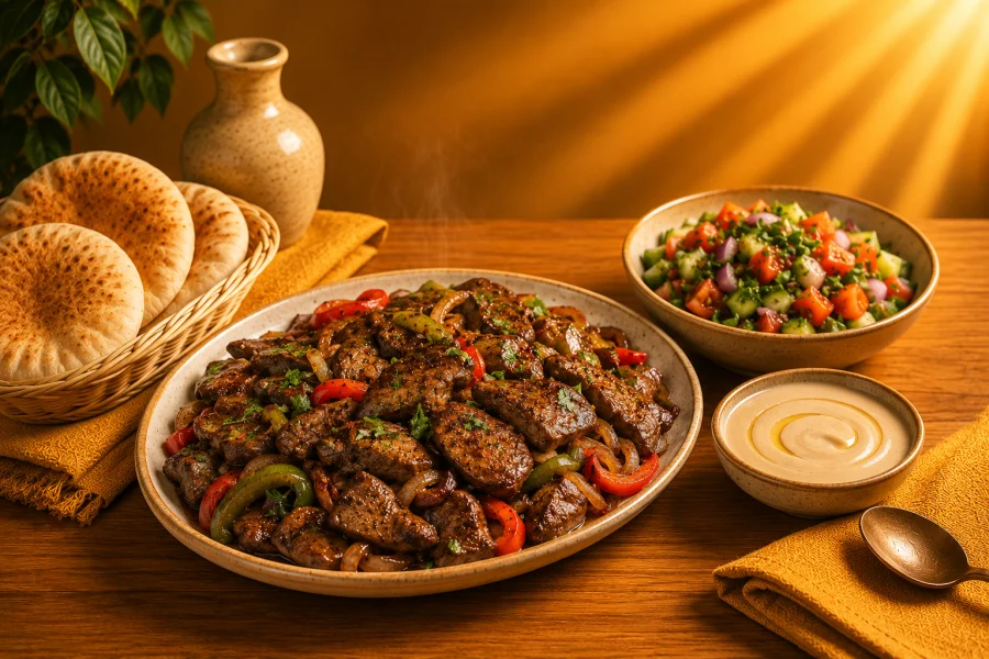 كبدة كبير + سلطة + طحينة + عيش