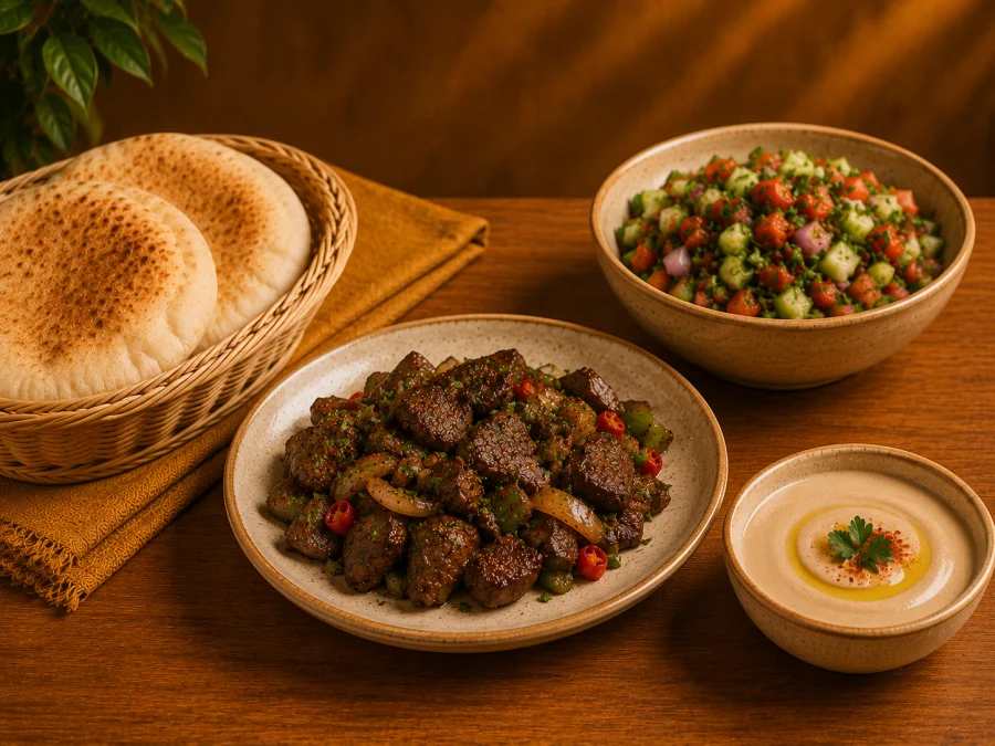كبدة صغير + سلطة + طحينة + عيش